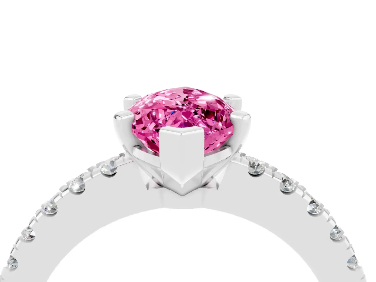 Marquise Cut Solitaire Pink Sapphire with Pavé Band and Four-Prong Setting Silver