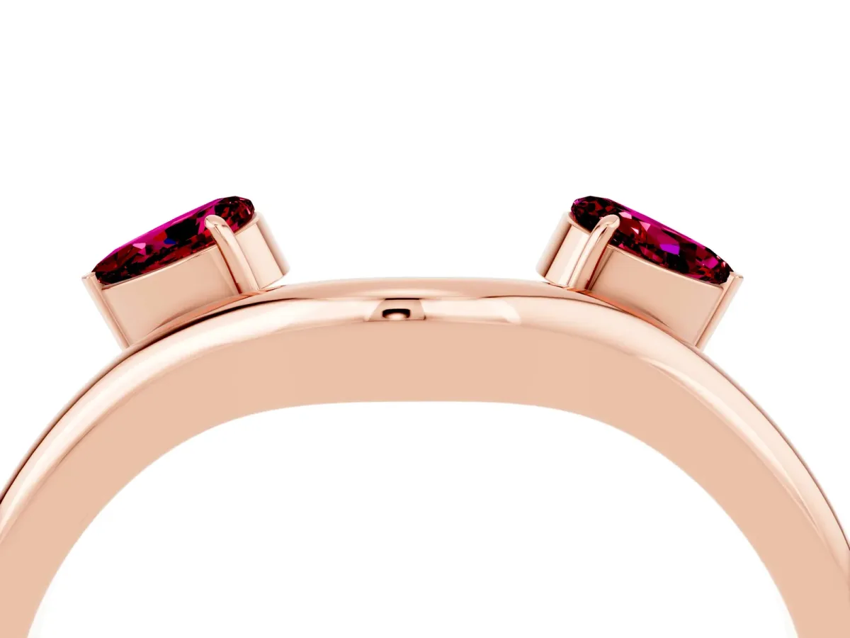 Pear Cut Garnet Two-Stone Open Band Ring with Prong Setting Rose gold
