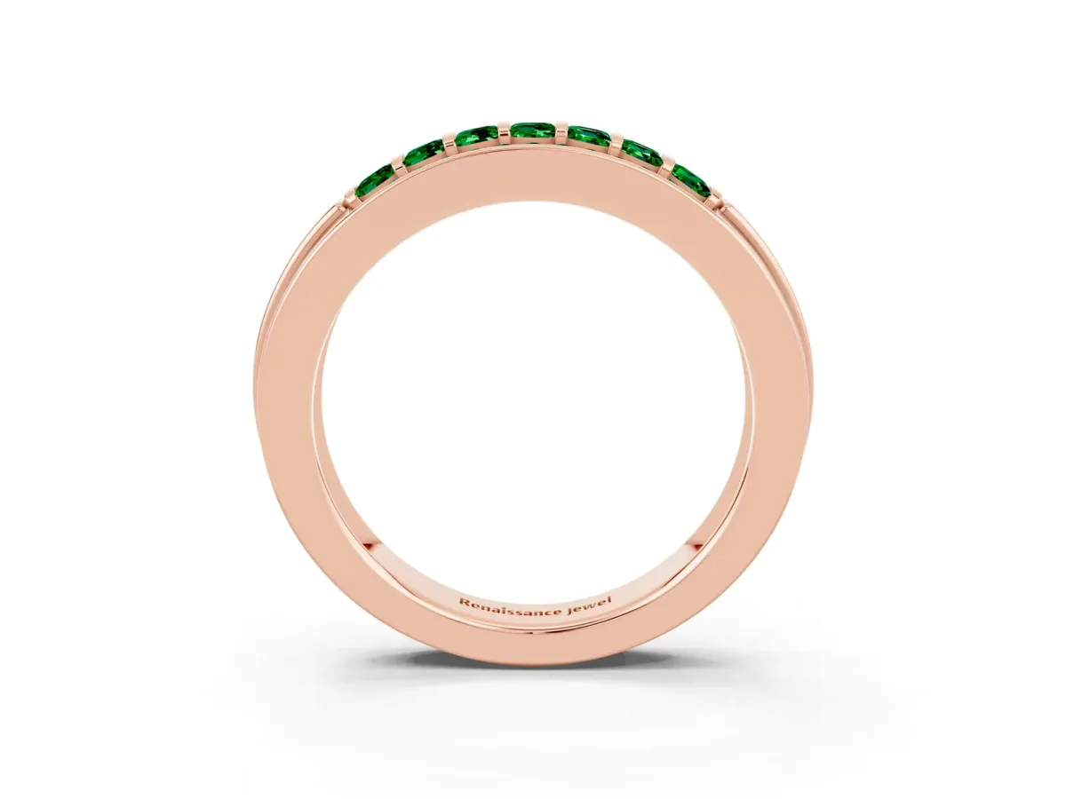 Bar-Set Princess Cut Emerald Pavé Band Rose gold