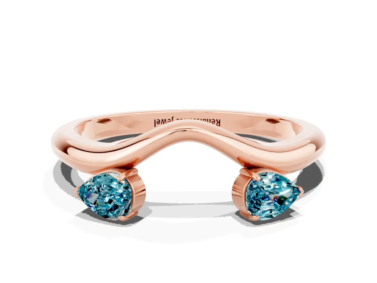 Pear Cut Blue Topaz Two-Stone Open Band Ring with Prong Setting Rose gold