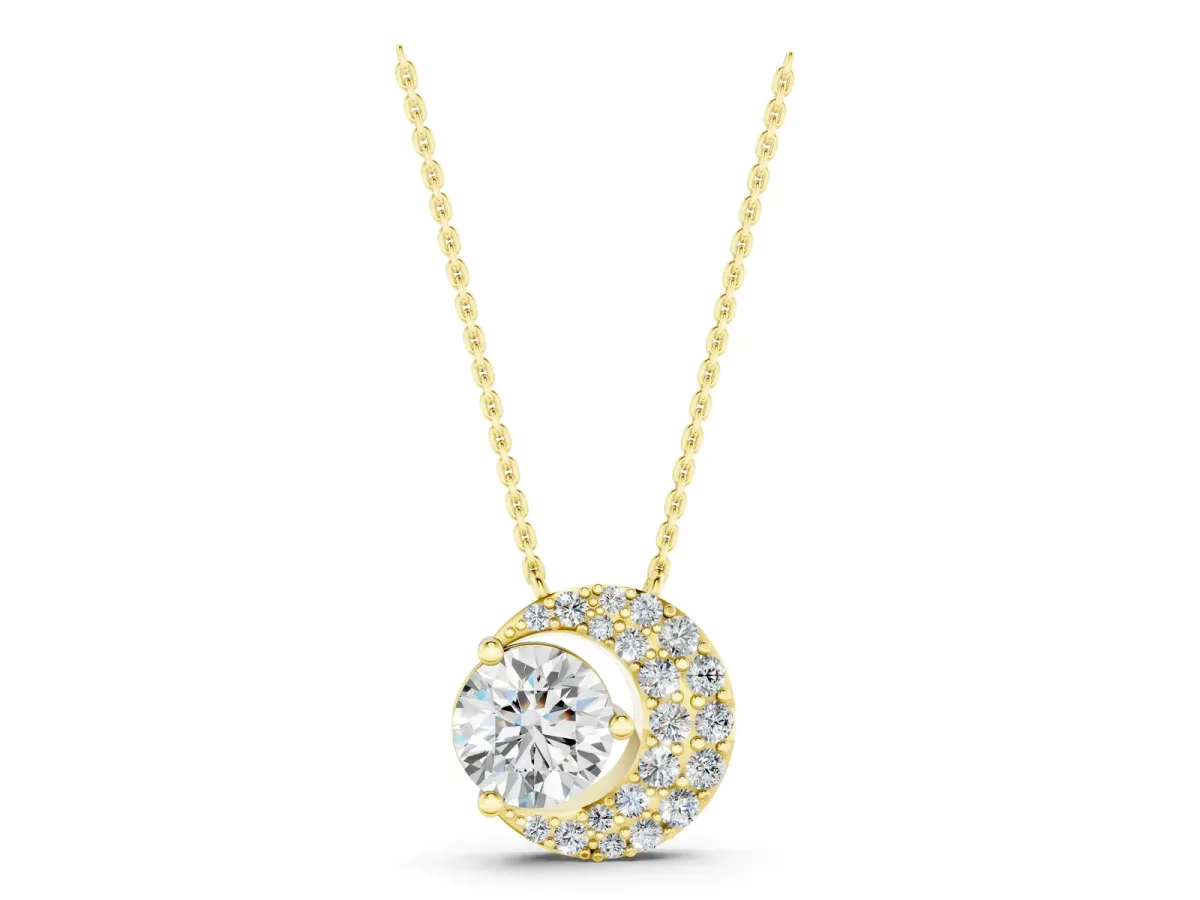 Round Prong-Set Diamond Pavé Pendant Yellow gold