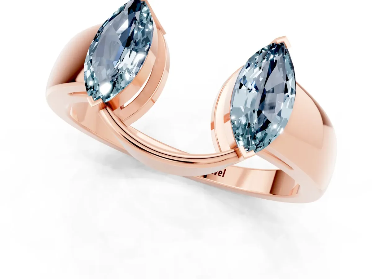 Marquise Aquamarine Open Band Ring with Tension Setting Rose gold