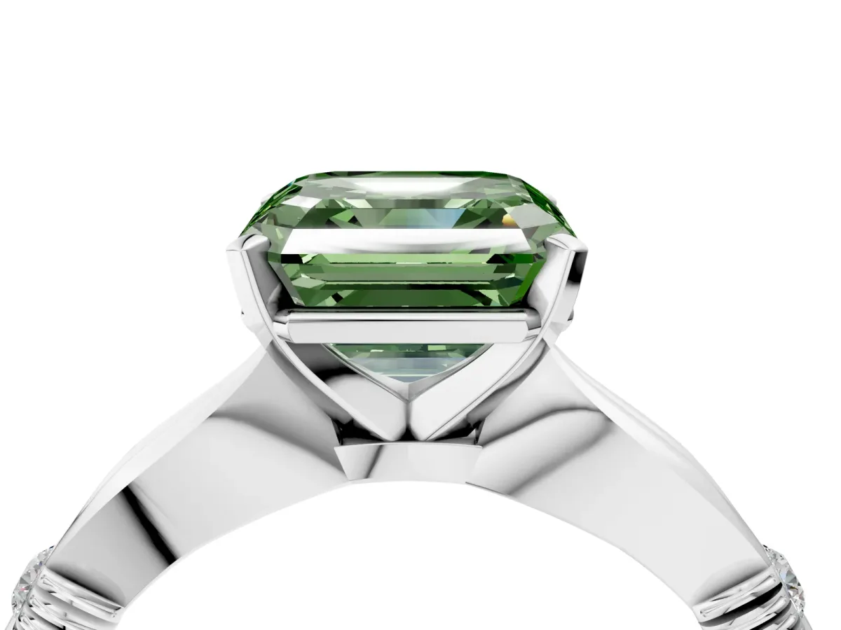 Fancy Green Asscher Cut Solitaire Diamond Twisted Band with Four-Prong Setting Platinum