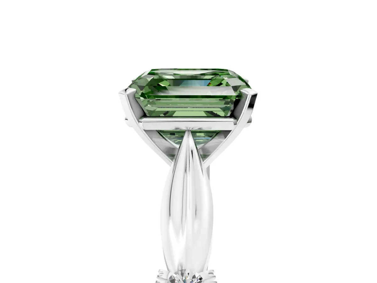 Fancy Green Asscher Cut Solitaire Diamond Twisted Band with Four-Prong Setting Platinum