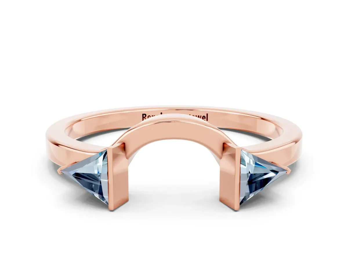 Trillion Aquamarine Open Band Ring with Bezel Setting Rose gold