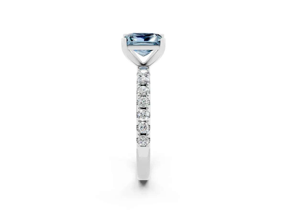 Princess Cut Aquamarine Solitaire Pavé Band with Four-Prong Setting Silver