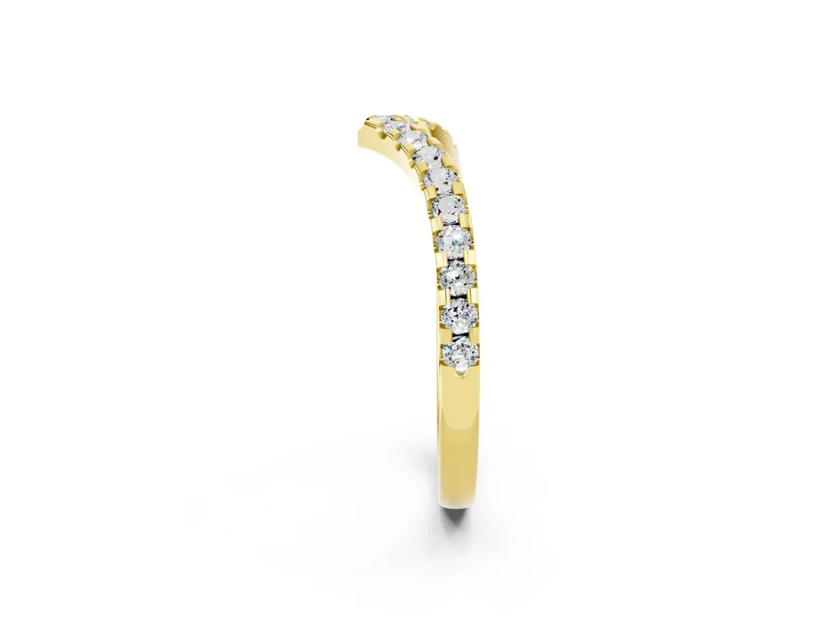 Pavé Round Moissanite Chevron Band with Shared Prong Setting Yellow gold