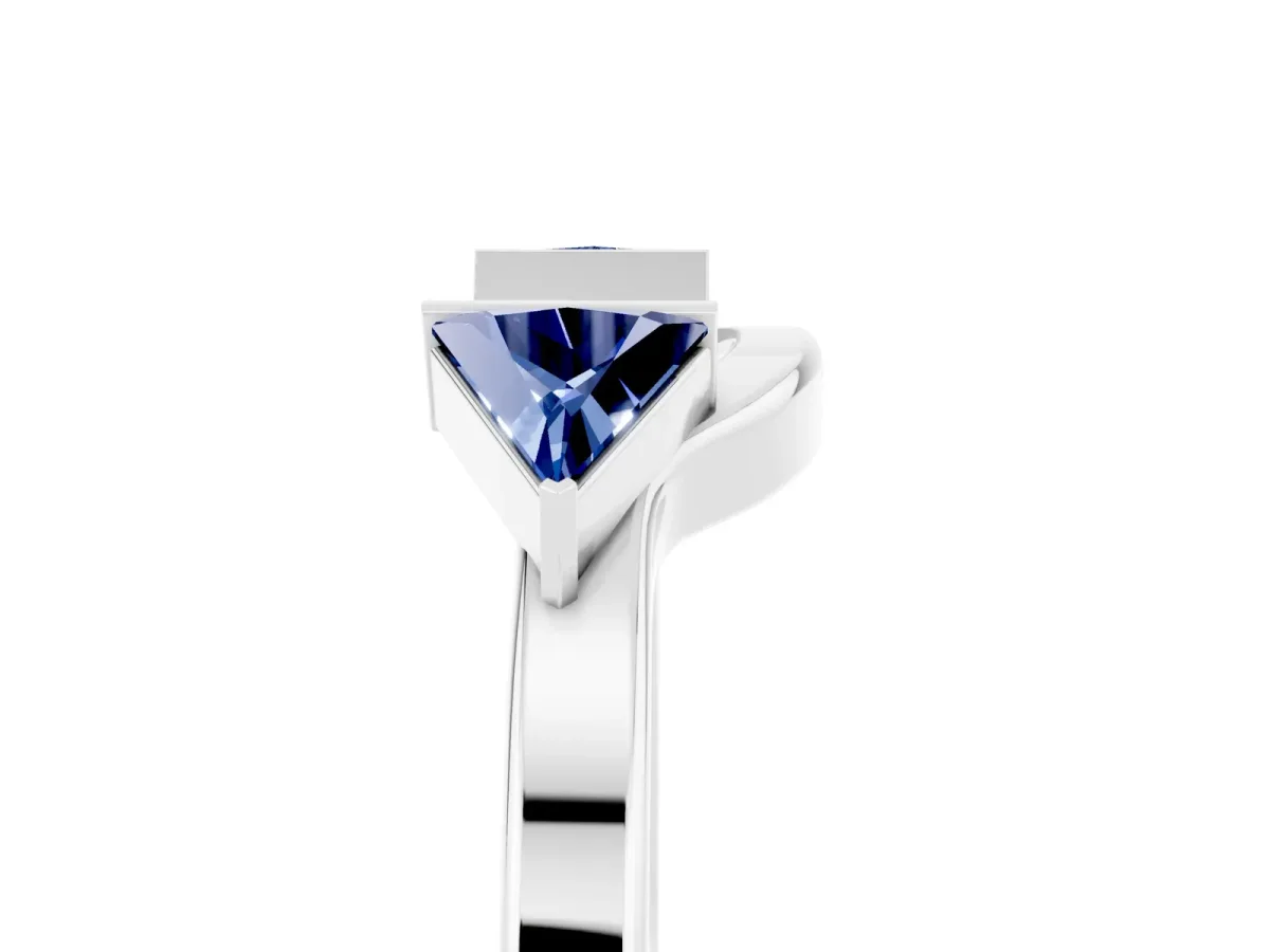 Trillion Blue Sapphire Open Band Ring with Bezel Setting Silver