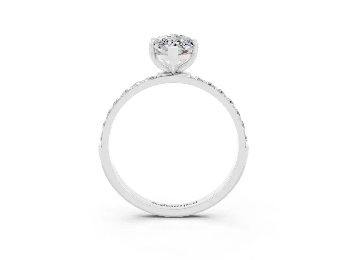 Marquise Cut Moissanite Solitaire Ring with Round Pavé Band and Prong Setting Silver