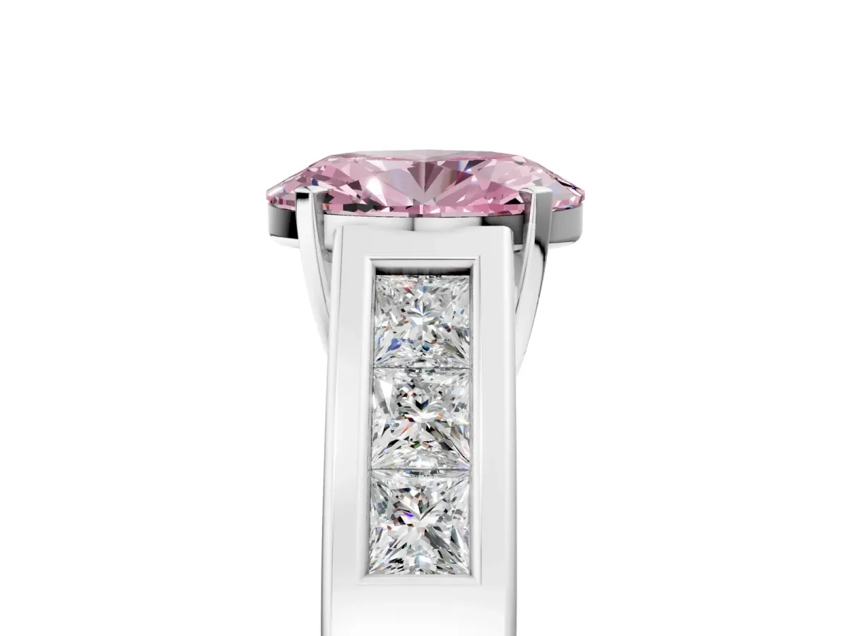 Fancy Pink Oval Cut Cut Channel Set Solitaire Ring with Four-Prong Setting Platinum