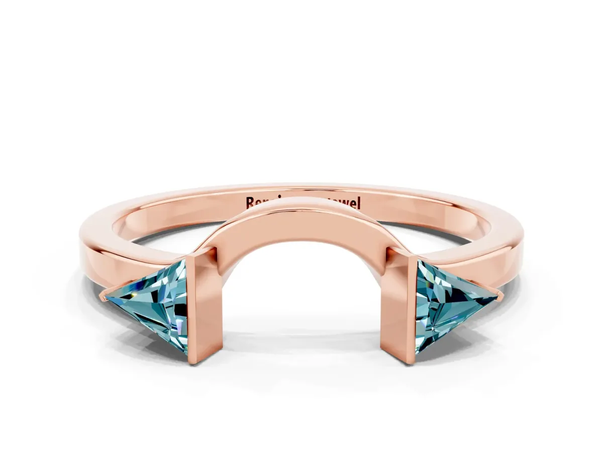 Trillion Blue Topaz Open Band Ring with Bezel Setting Rose gold