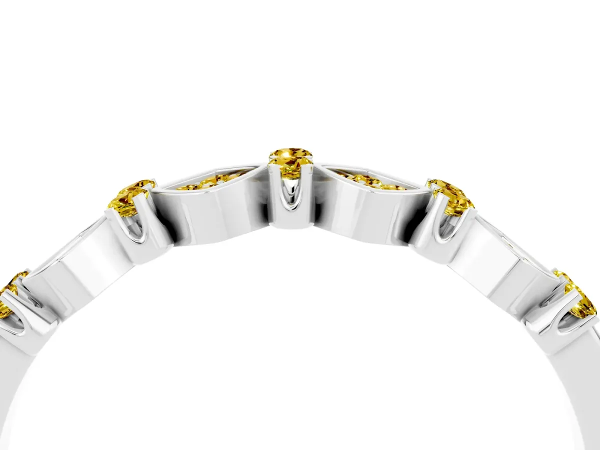 Pavé Cushion Yellow Sapphire Cluster Eternity Band with Prong Setting Silver