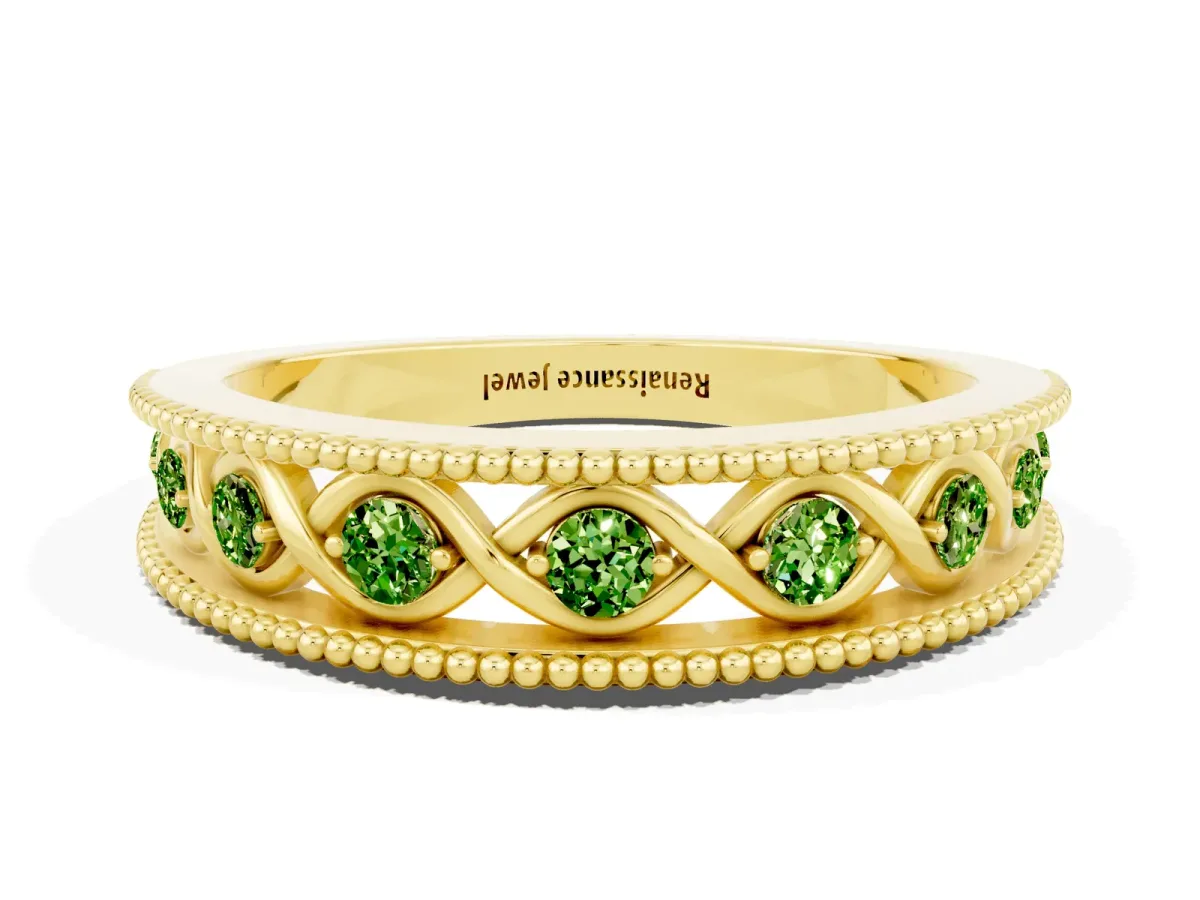 Round Peridot Twist Milgrain Band with Bezel Setting Yellow gold