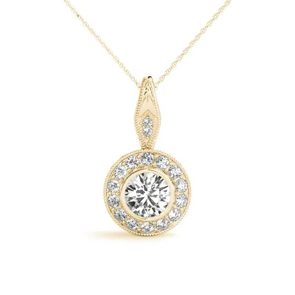 Round Halo Bezel Set Pendant Yellow gold