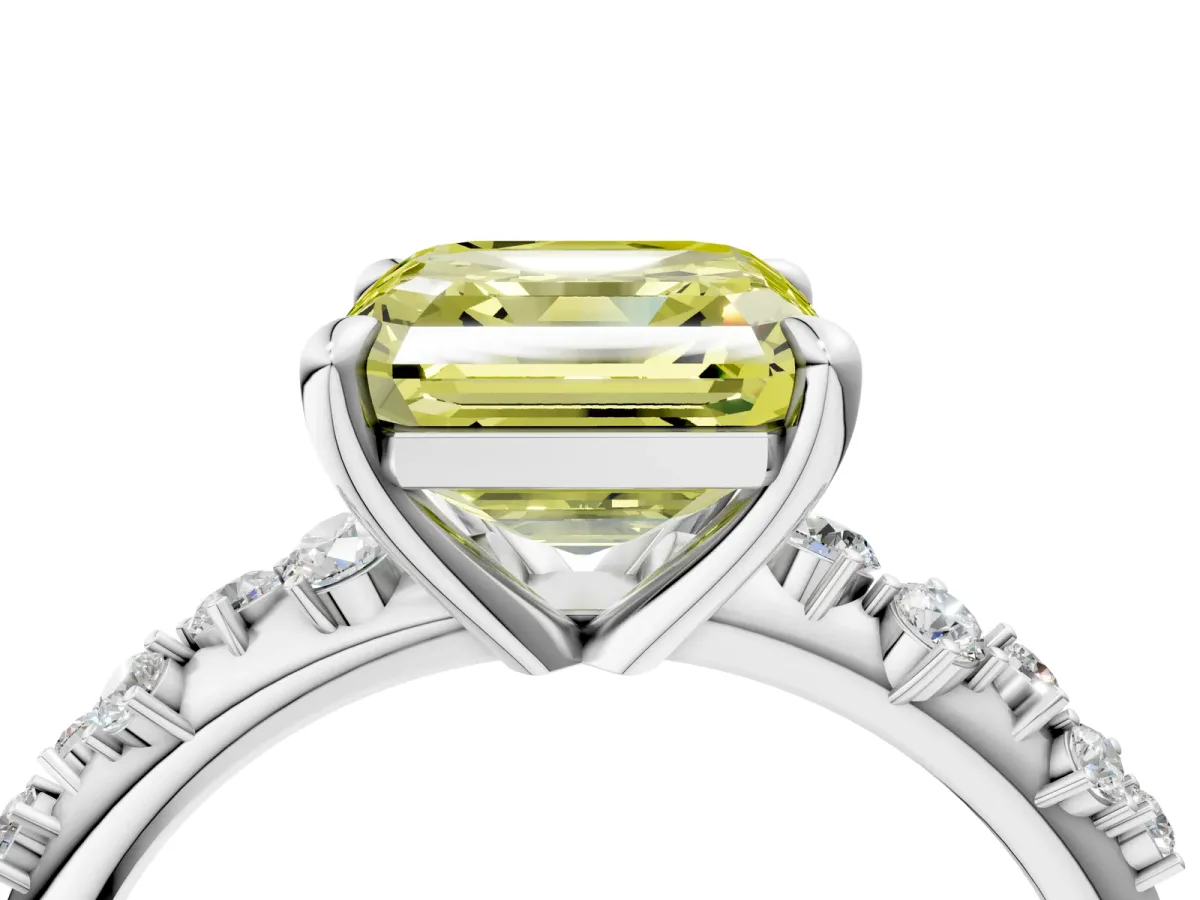 Fancy Yellow Asscher Cut Cut Diamond Vine Band with Four-Prong Setting Platinum