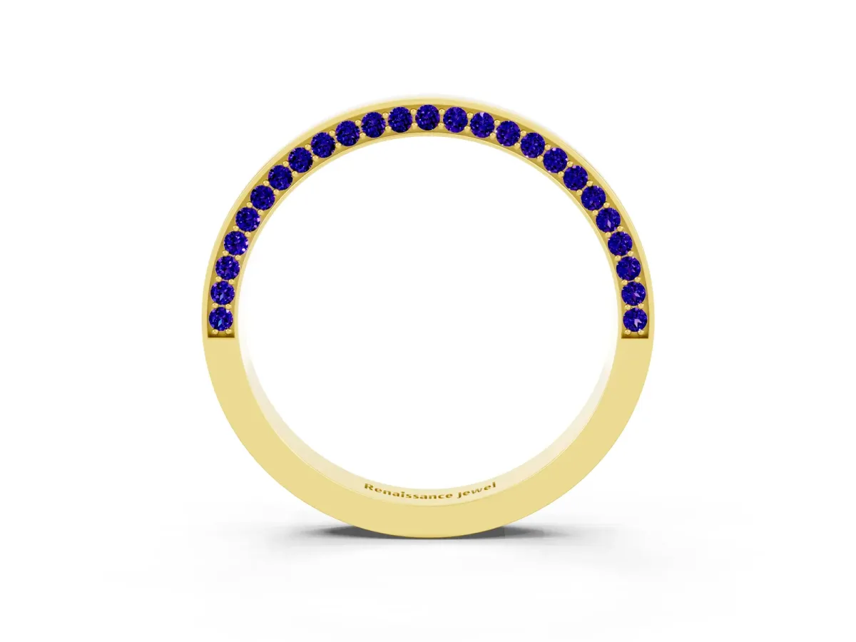Pavé Round Tanzanite Channel Set Band Yellow gold