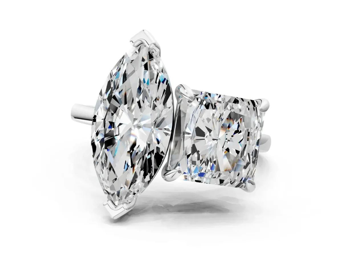 Marquise and Princess Toi Moi Ring with Prong Setting and Plain Band Platinum