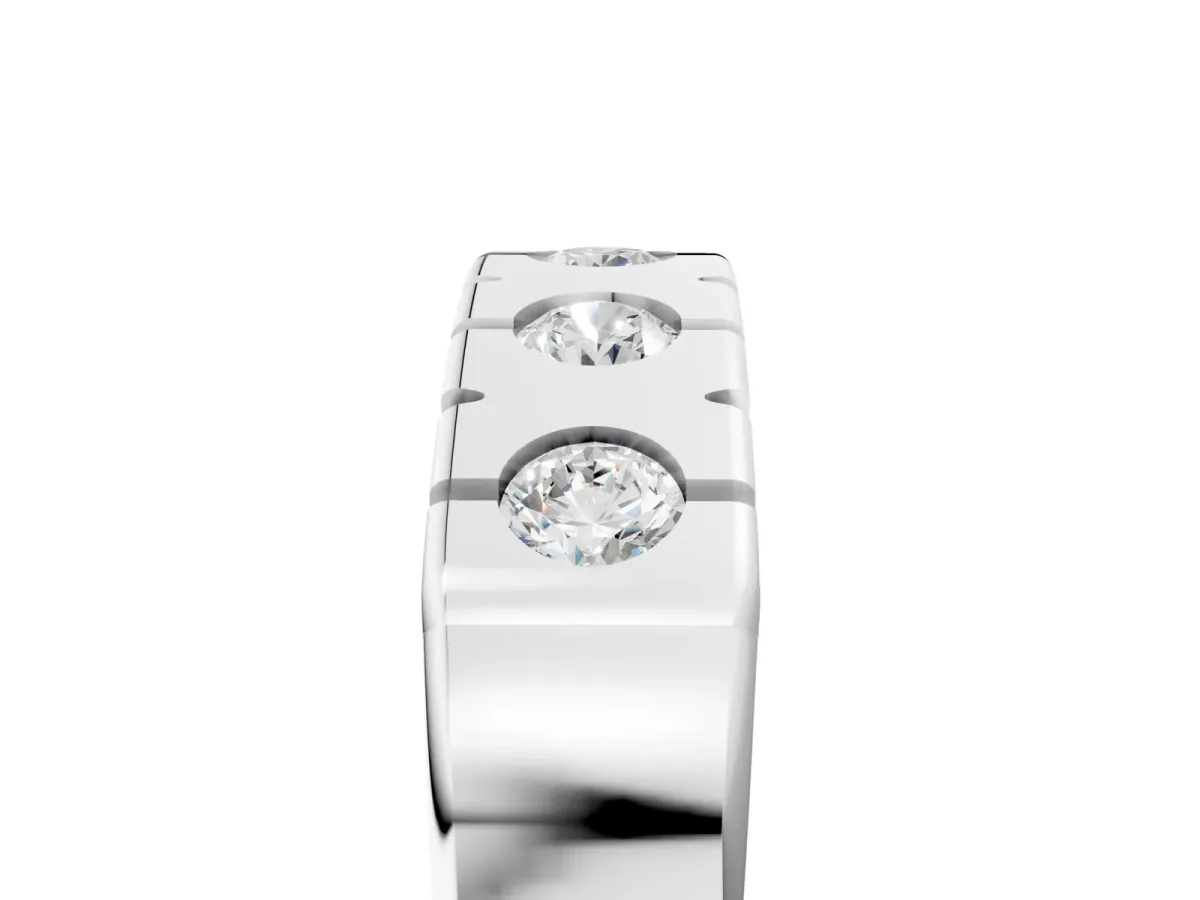 Channel Set Round Diamond Flat Band with Prong Setting White gold