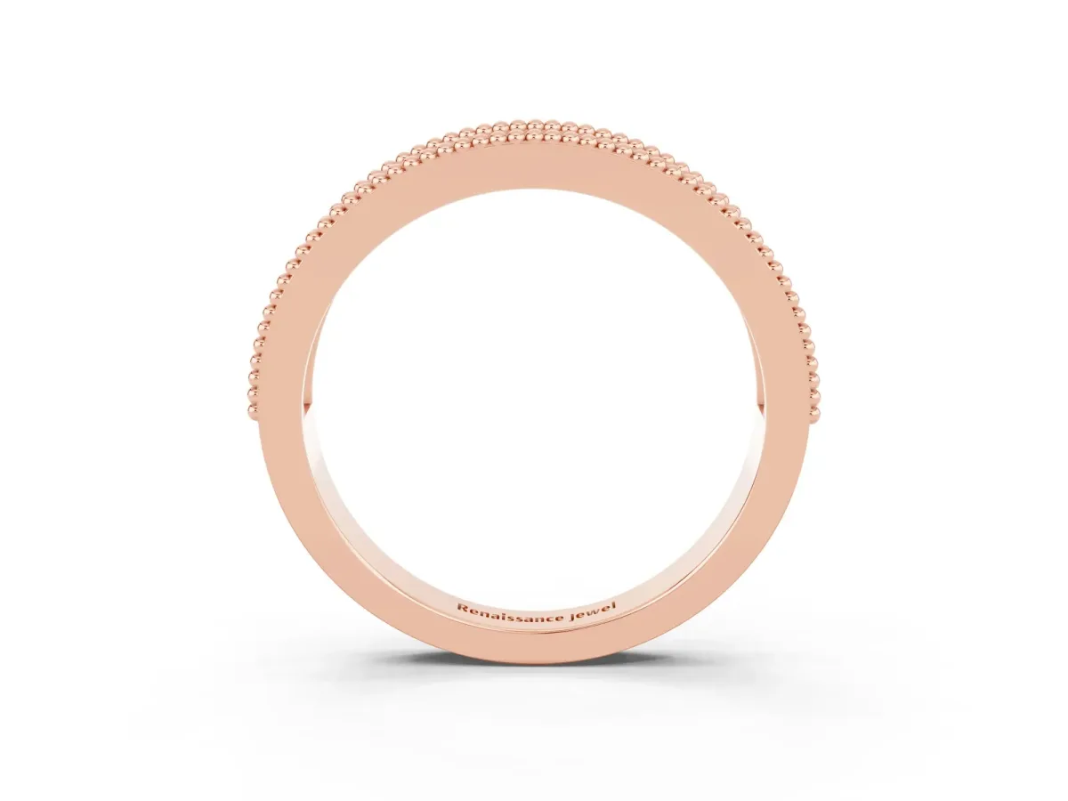 Round Emerald Twist Milgrain Band with Bezel Setting Rose gold