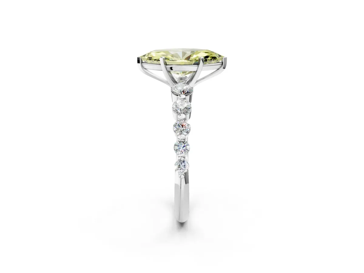 Fancy Yellow Marquise Cut Solitaire Diamond Ring with Pave Band and Four-Prong Setting Silver