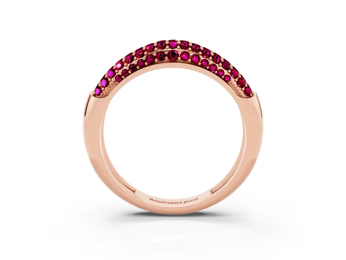 Three-Row Pavé Round Garnet Dome Band Rose gold