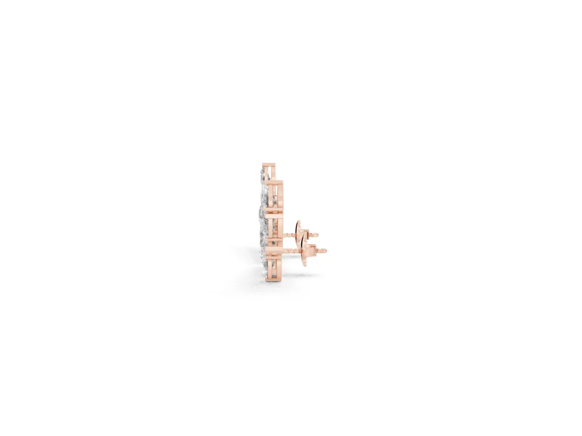 Pear Diamond Curved Cluster Climber Earrings Rose gold