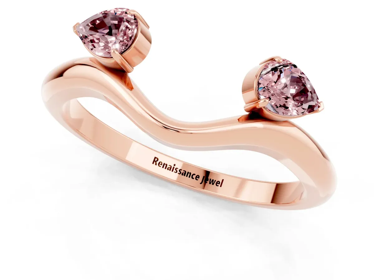Pear Cut Morganite Two-Stone Open Band Ring with Prong Setting Rose gold