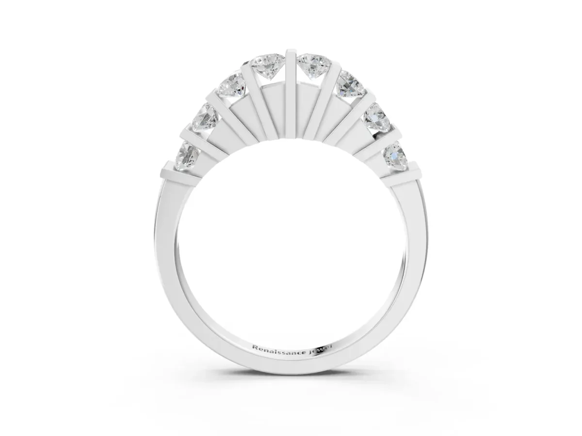 Channel Set Round Diamond Half Eternity Band with Bar Prong Setting Platinum