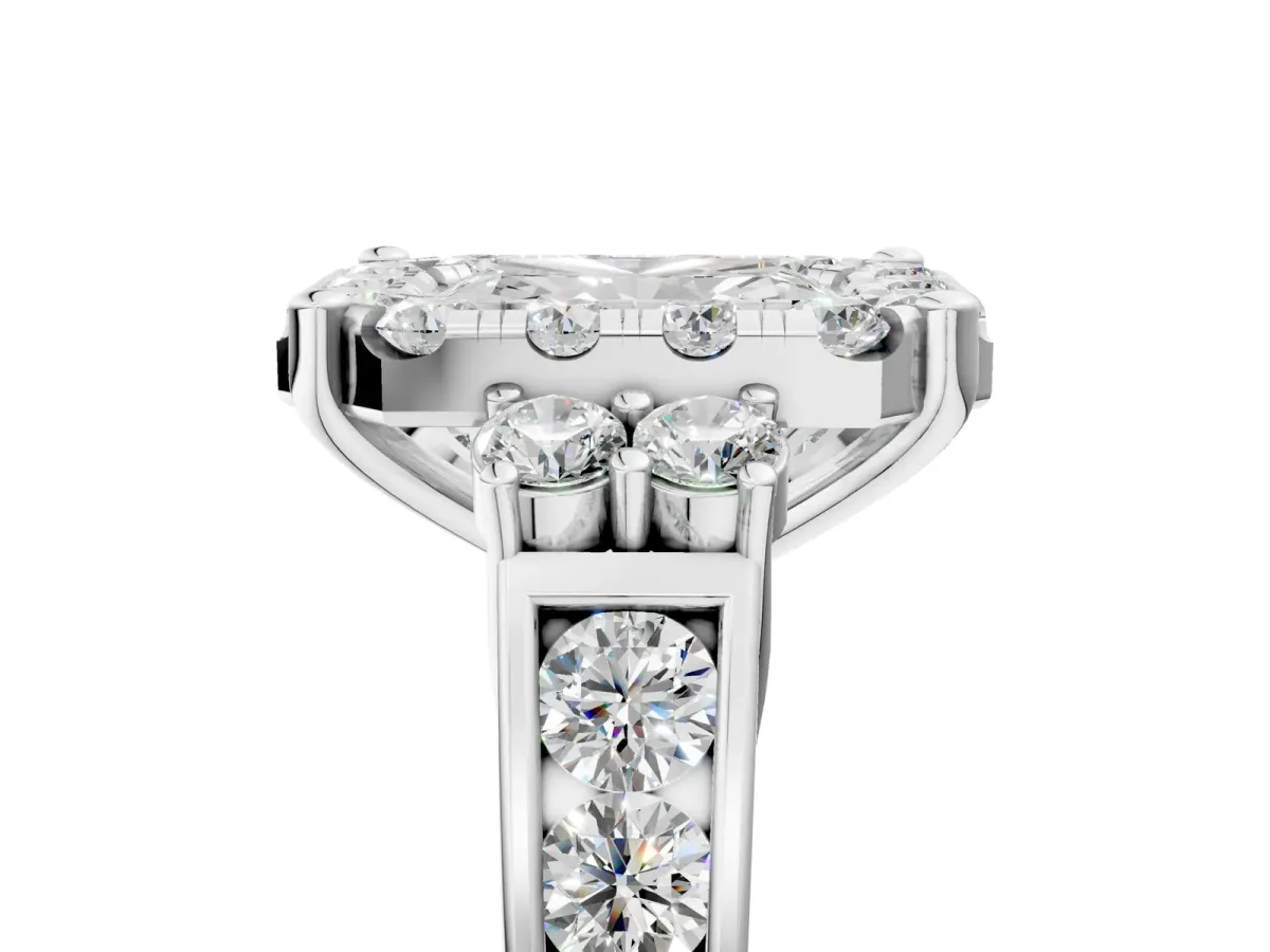 Radiant Cut Halo Diamond Engagement Ring with Split Shank and Four-Prong Setting Platinum
