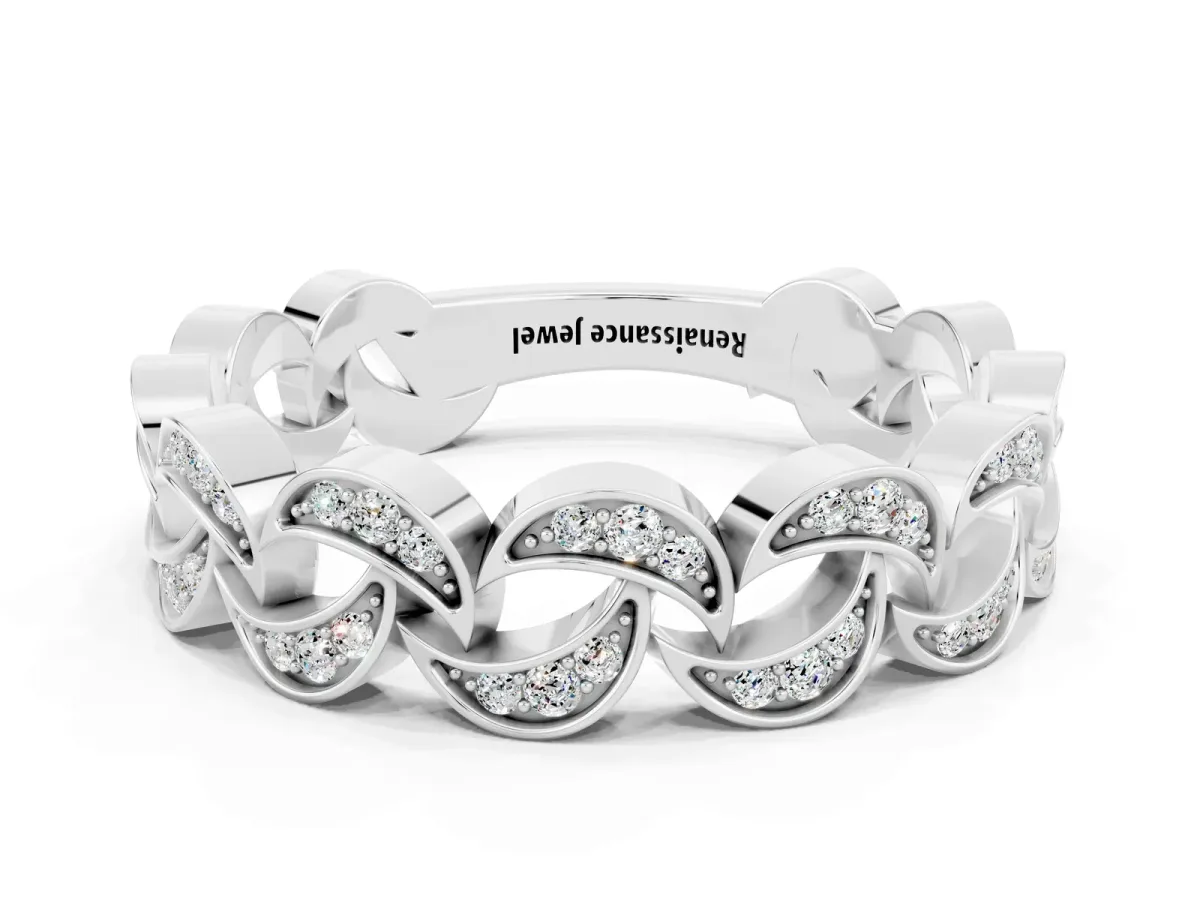 Pavé Round Moissanite Interlocking Eternity Band with Bezel Prong Setting Platinum