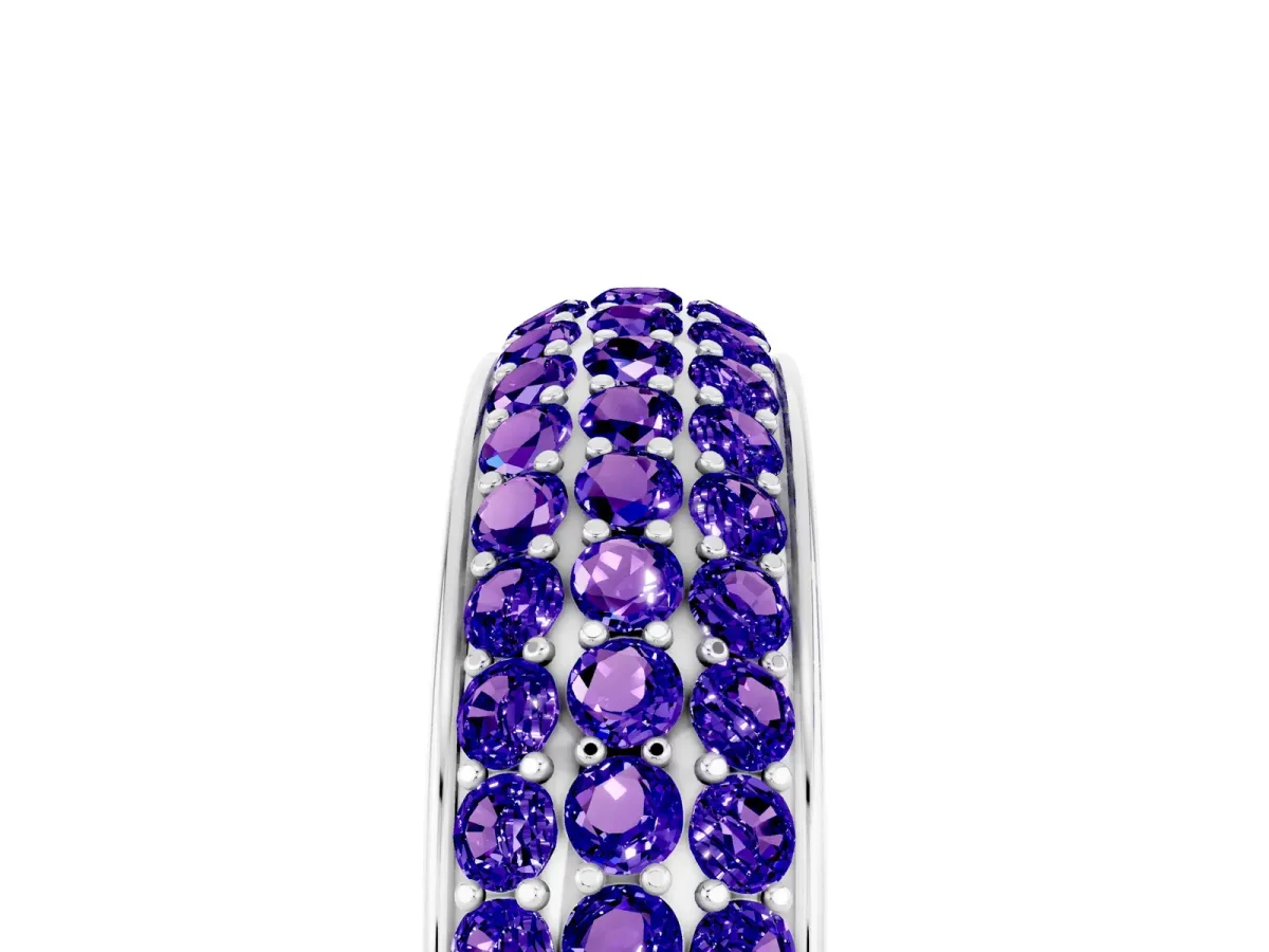 Three-Row Round Tanzanite Eternity Band with Shared Prong Setting White gold