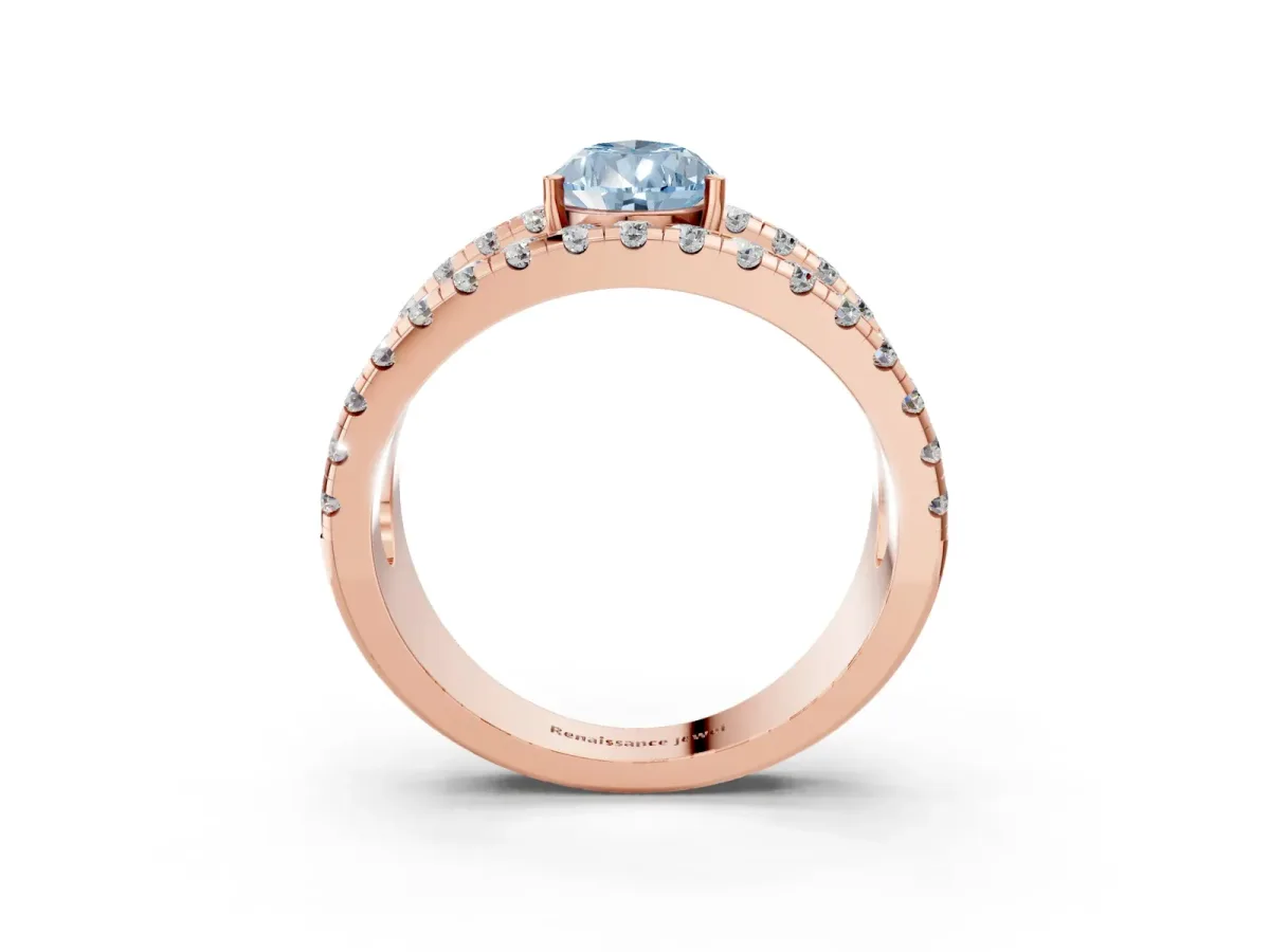 Fancy Blue Pear Cut Solitaire Split Shank Pave Diamond Ring Rose gold