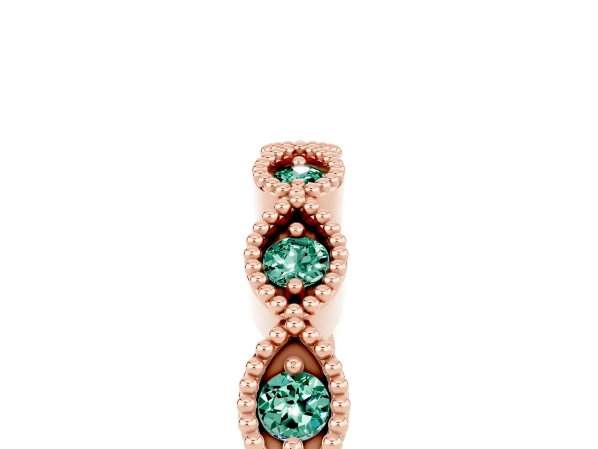 Milgrain Marquise Green Sapphire Half Eternity Band with Bezel Setting Rose gold