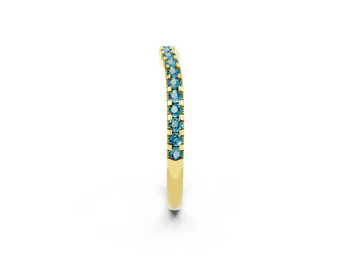 Round Blue Topaz Pavé Curved Wedding Band Yellow gold