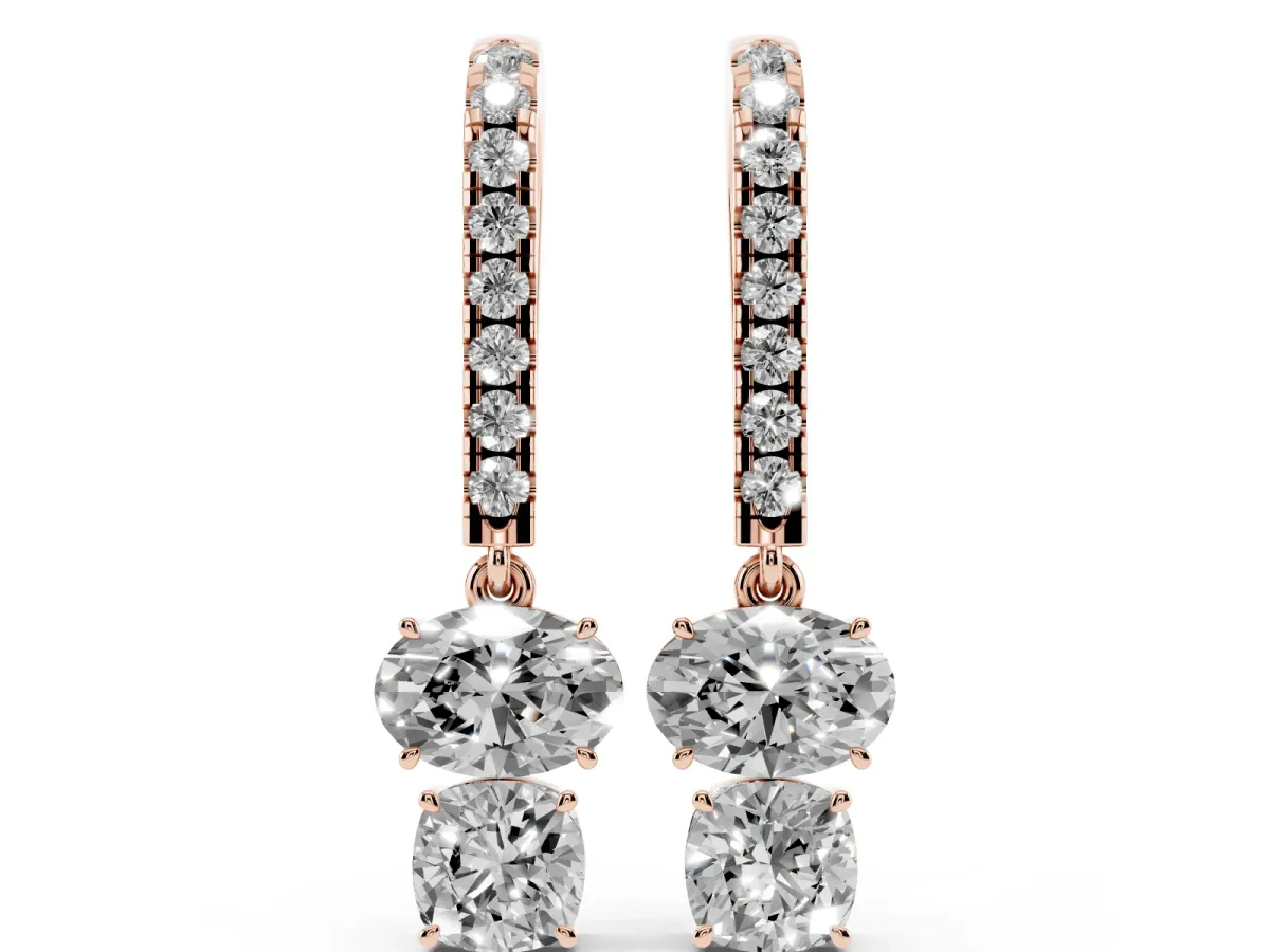 Oval Cut Diamond Multi-Shape Hook Drop Earrings Rose gold