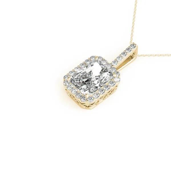 Halo Emerald-Cut Prong Set Pendant Yellow gold