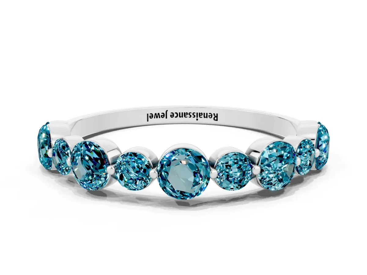 Round Blue Topaz Scalloped Prong Set Eternity Band Silver