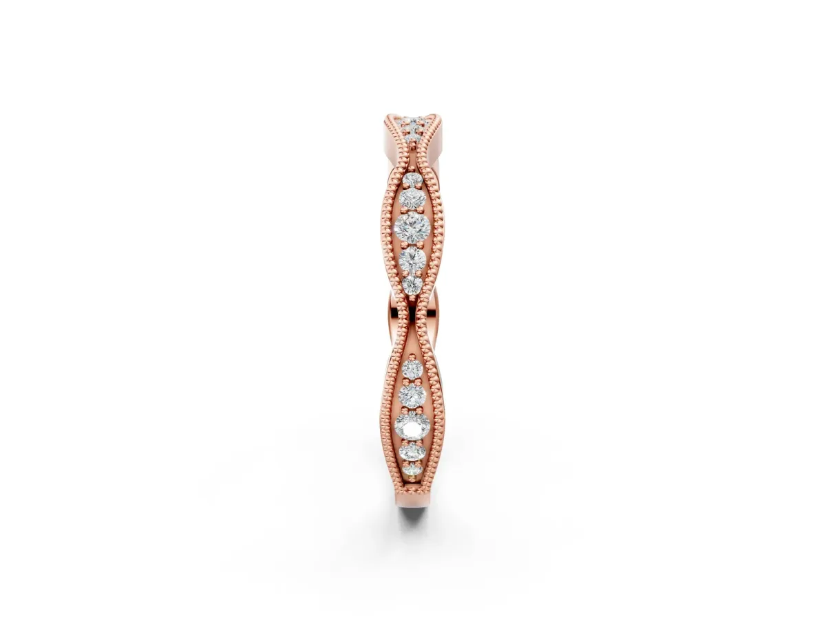Milgrain Diamond Marquise Curved Band with Pavé Setting Rose gold