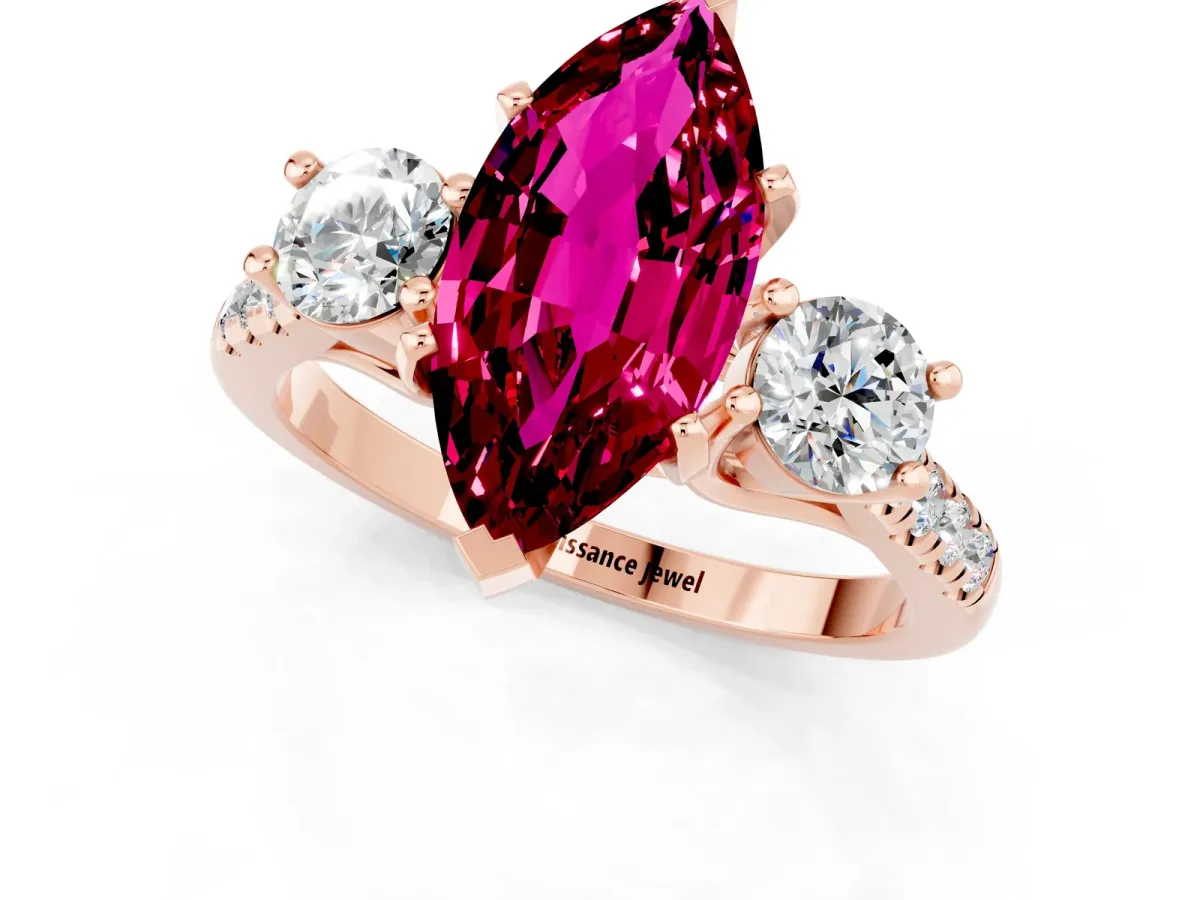Three-Stone Marquise Cut Garnet Pavé Band with Four-Prong Setting Rose gold