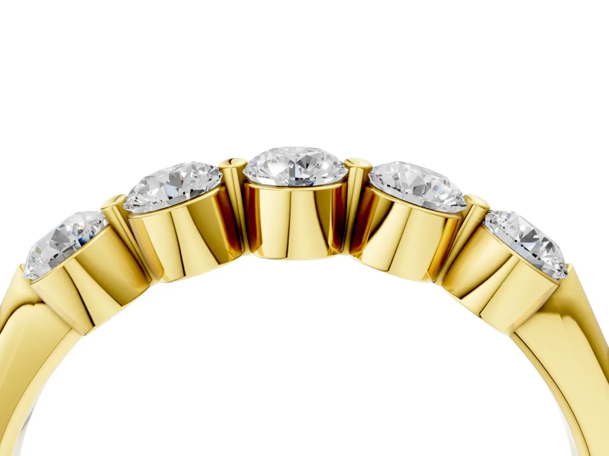 Five-Stone Round Diamond Half-Eternity Band with Prong Setting Yellow gold