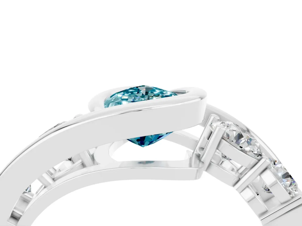 Bezel Set Pear Cut Blue Topaz Bypass Ring with Round Accents Platinum
