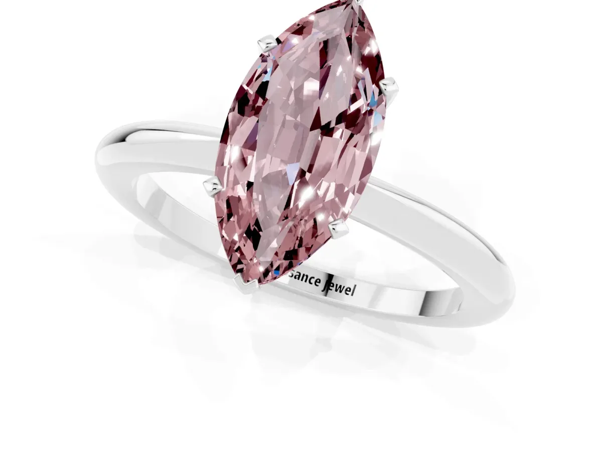 Marquise Cut Morganite Solitaire Ring with Six-Prong Setting and Classic Band Silver