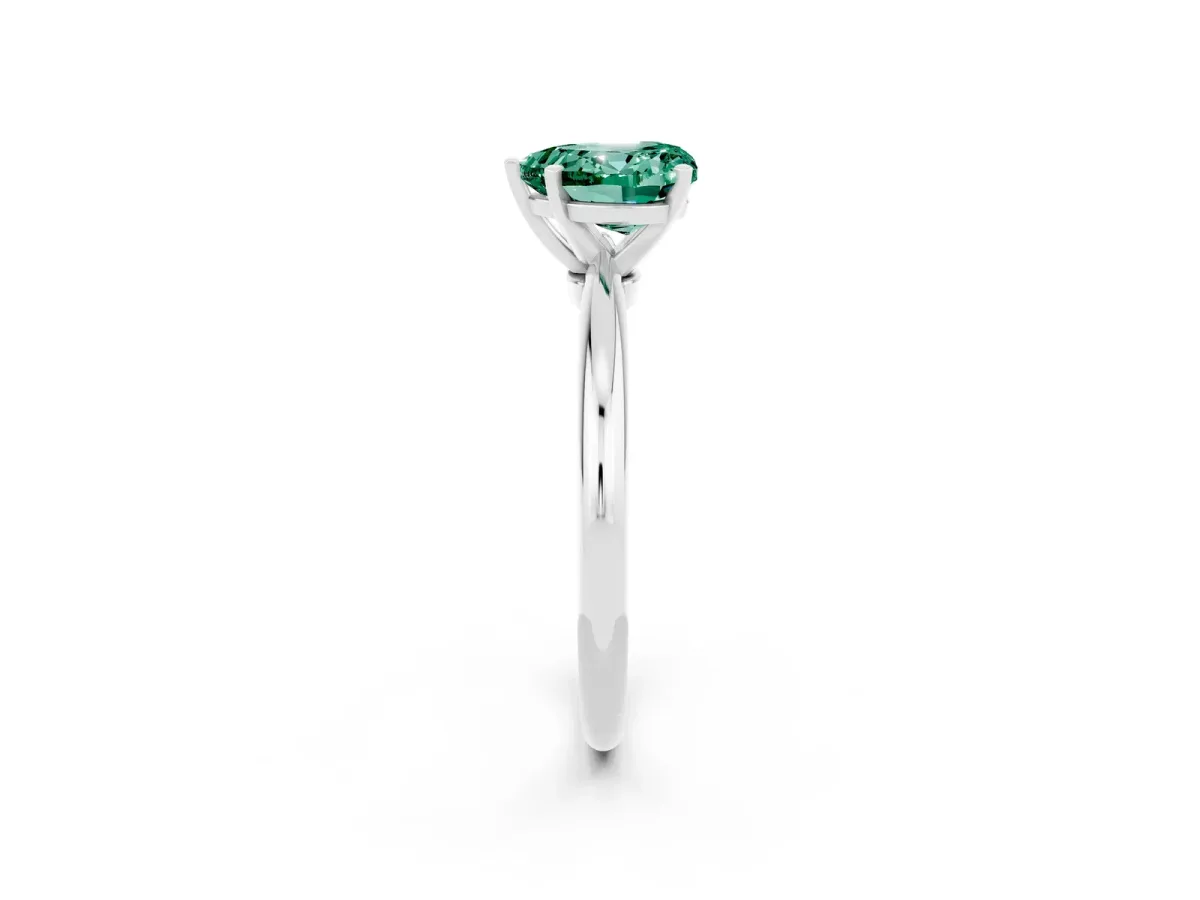 Heart Cut Green Sapphire Solitaire Ring with Six-Prong Setting and Classic Band Silver