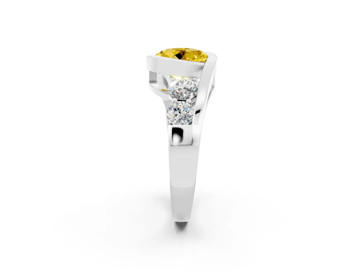 Bezel Set Round Cut Yellow Sapphire Bypass Ring with Round Accents Silver