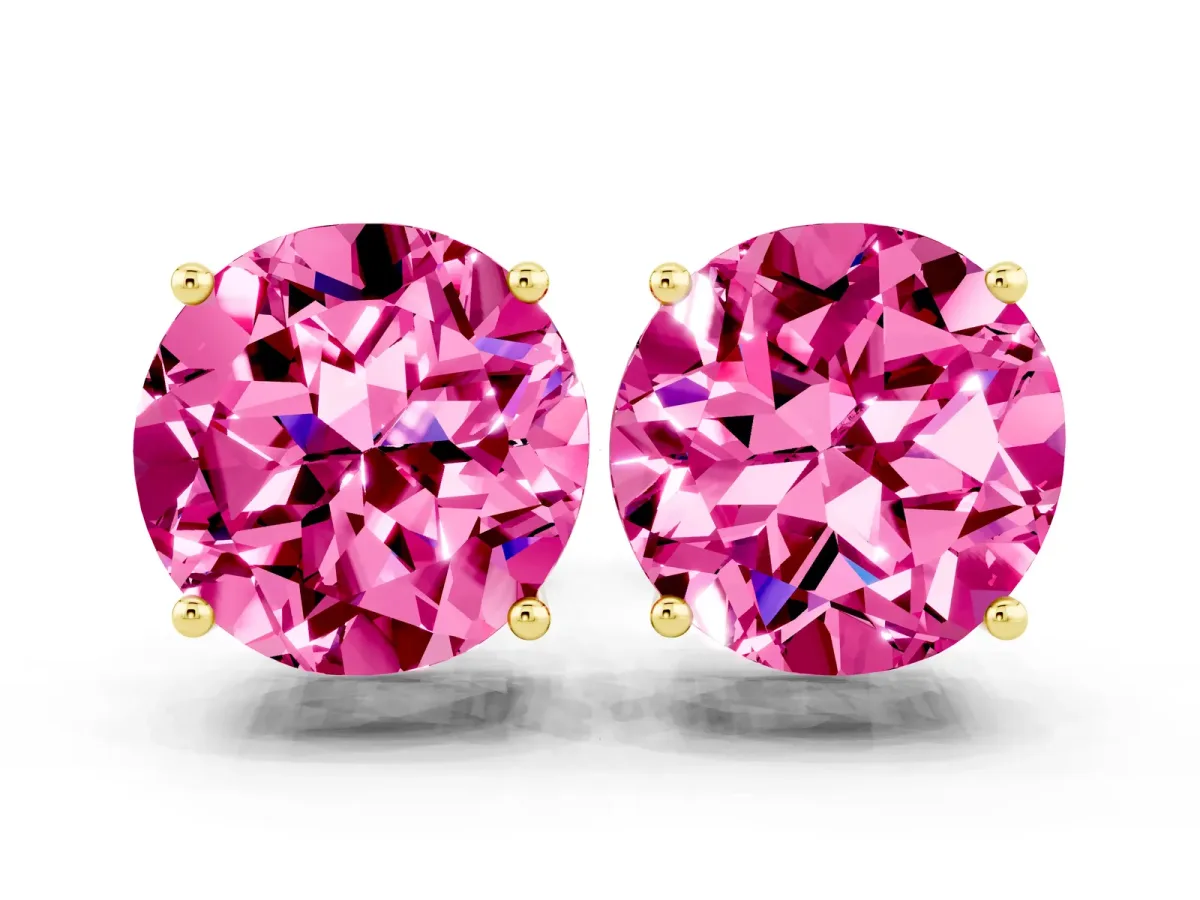Round Cut Pink Sapphire Stud Earrings Yellow gold
