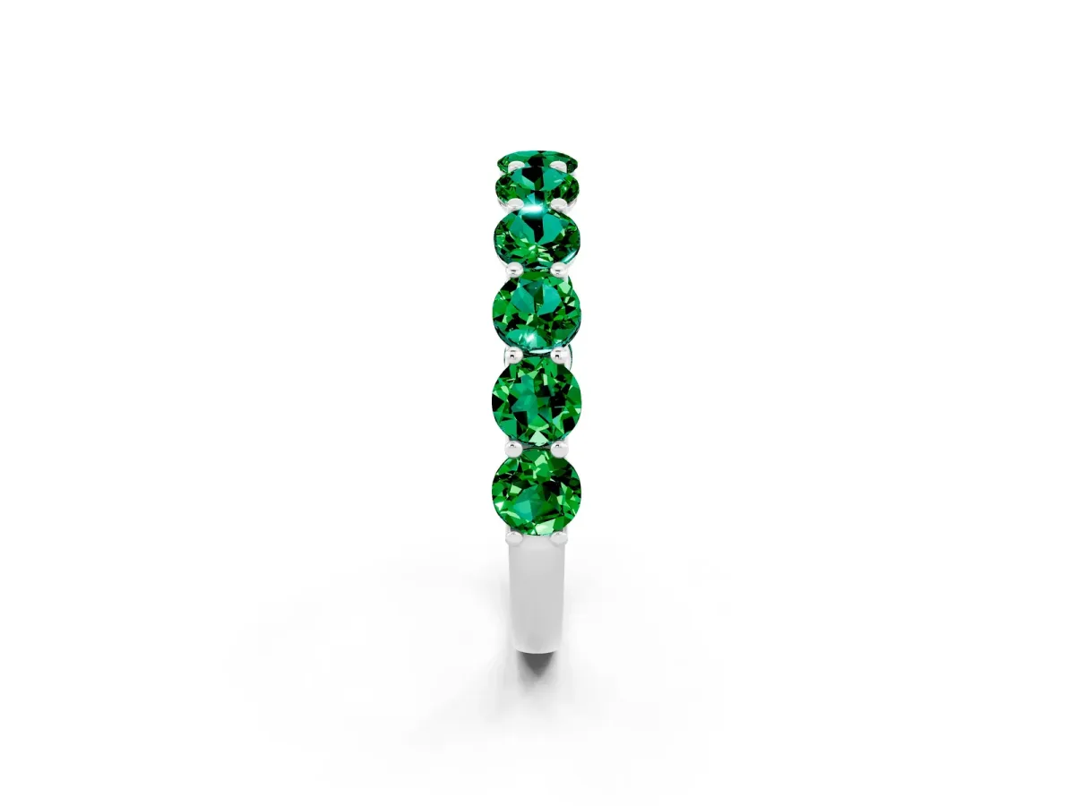 Round Emerald Shared Prong Eternity Band White gold