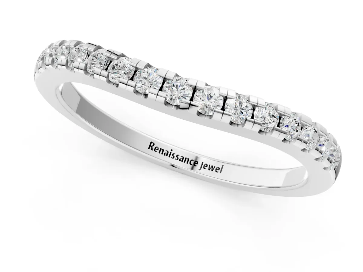 Pavé Round Diamond Curved Band with Shared Prong Setting Platinum
