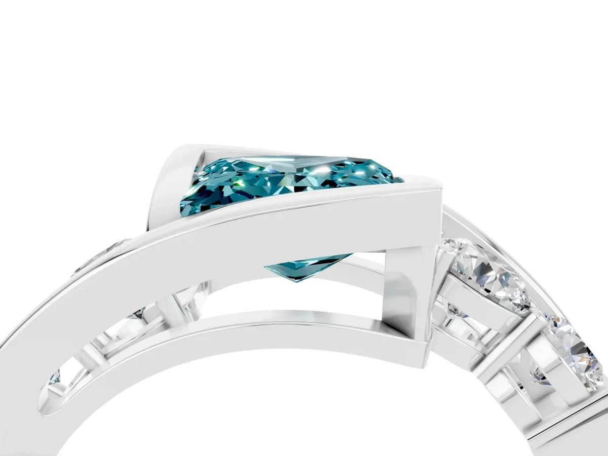 Bezel Set Princess Cut Blue Topaz Bypass Ring with Round Accents Silver