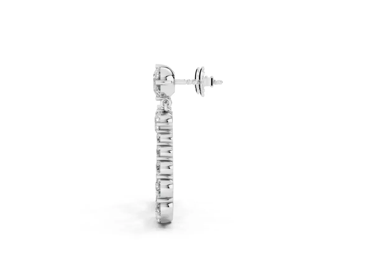 Round Cut Diamond Graduated Shared Prong Drop Earrings White gold