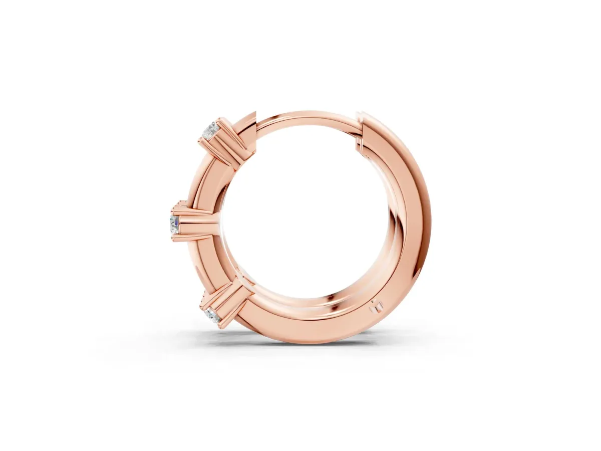 Round Diamond Station Huggie Hoop Earrings Rose gold
